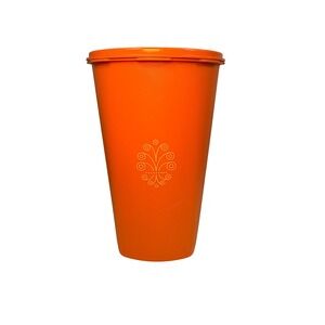 VTG Tupperware Orange Servalier Canister 1204 Sunburst Lid 1205 70's Made in USA